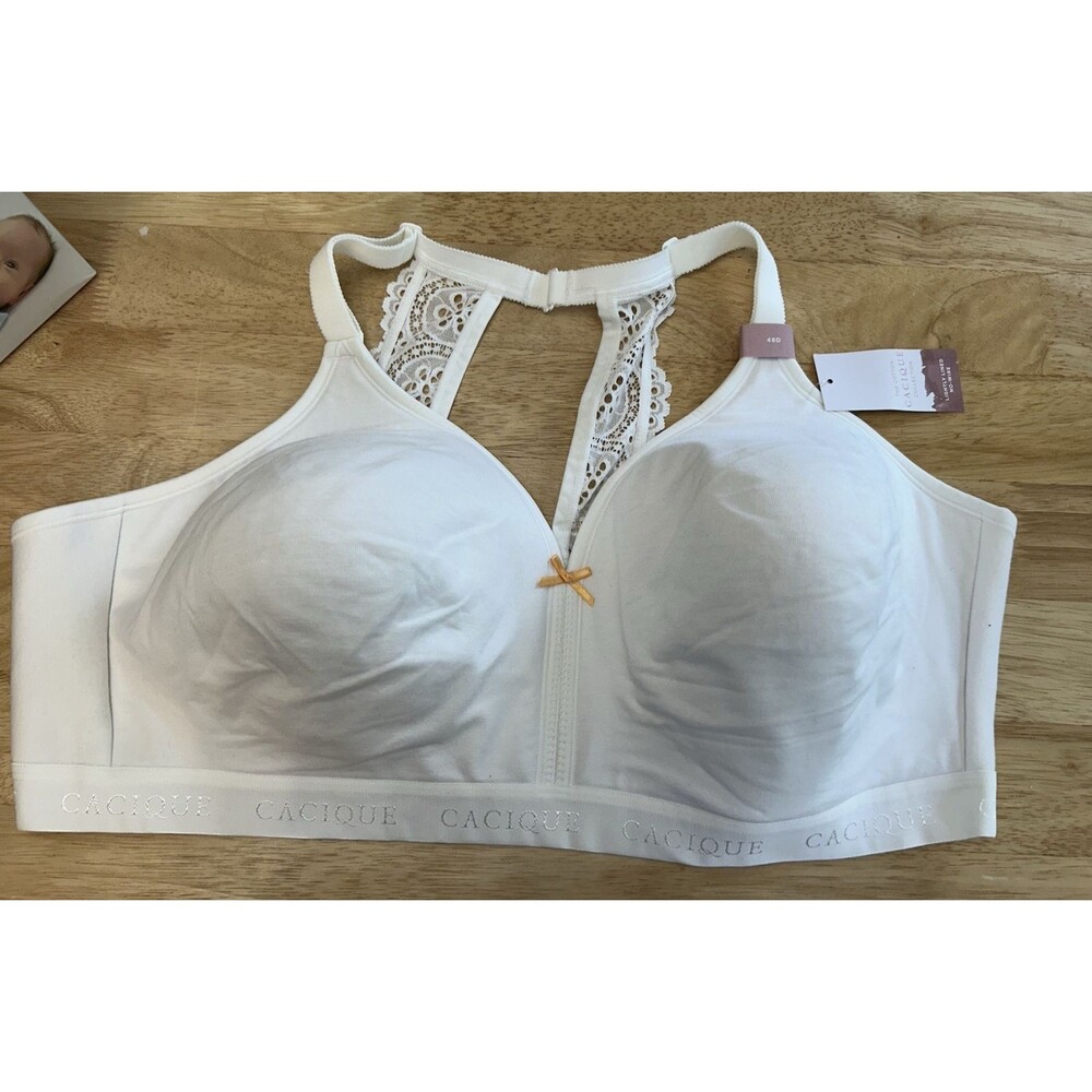 Cacique Bra lightly lined no wire white bow comfort lace size 48D New Women